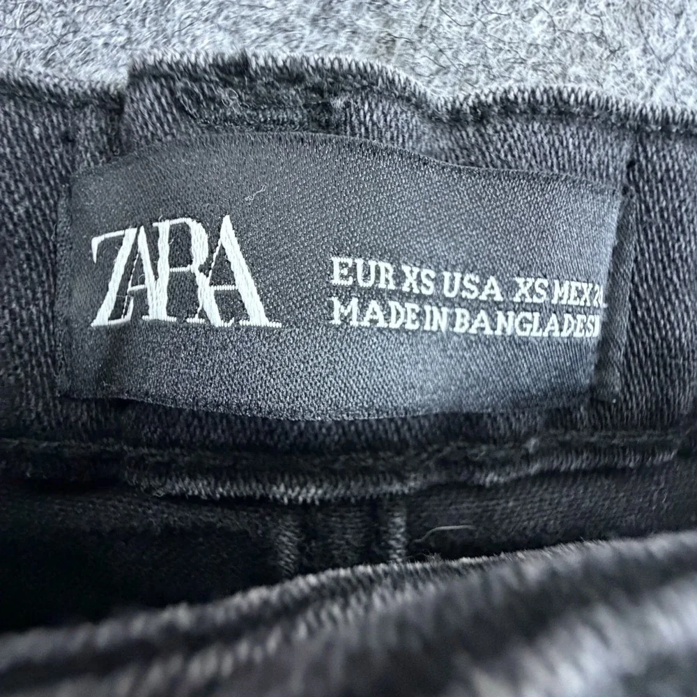 Zara Mini Skirt Womens XS Black Denim Fitted Career Indie Sleaze Grunge Rocker